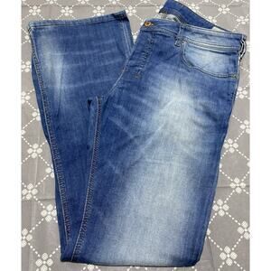 Vintage Y2K Diesel Jean Mens 34x32 Blue Zathan Bootcut Button Fly Design Fit D40